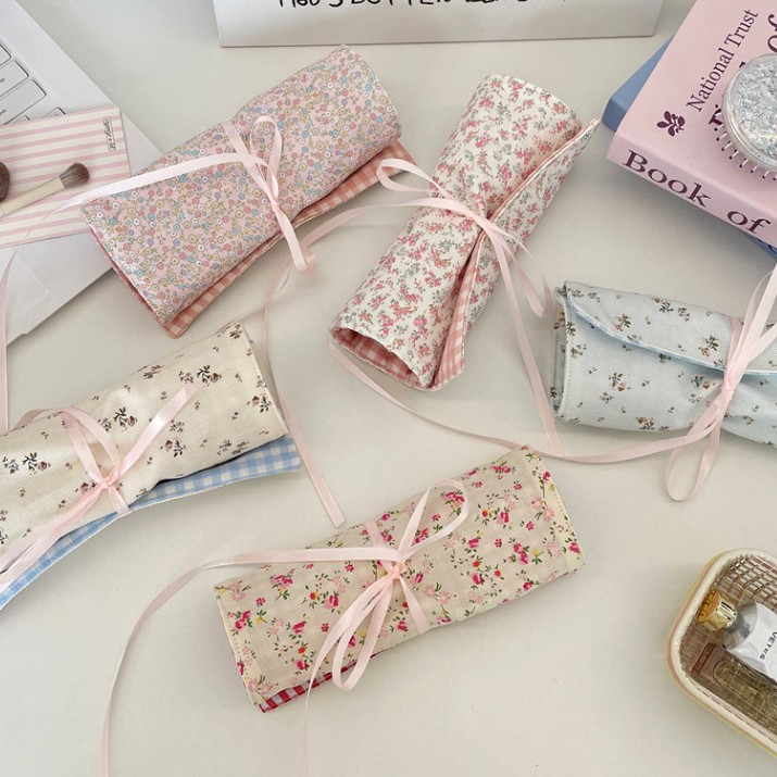 Travel Accessories Toiletries - Cottagecore Floral Makeup Brush Roll Bag,