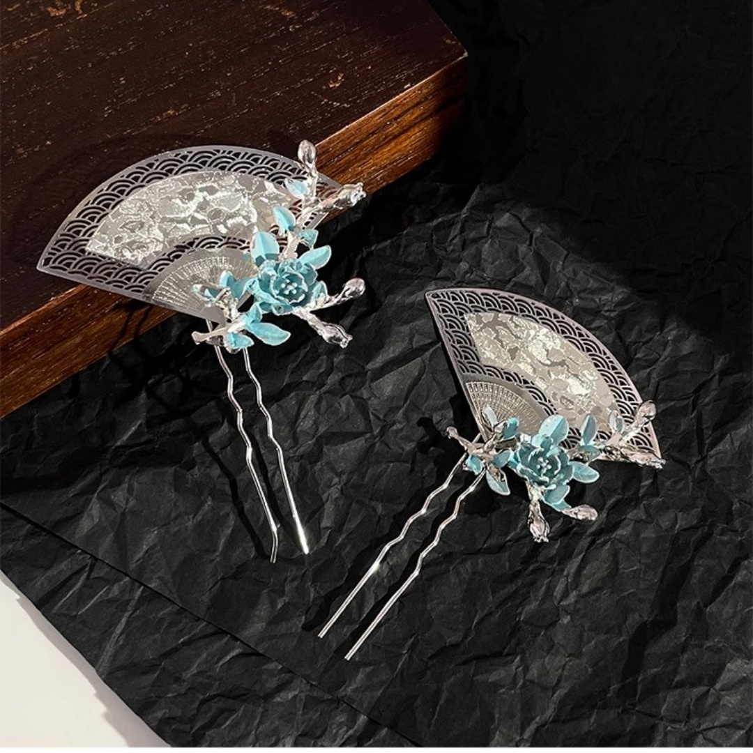 Travel Accessories Aesthetic - New Chinese-Style Fan-Shaped Hairpin, Exquisite, Light